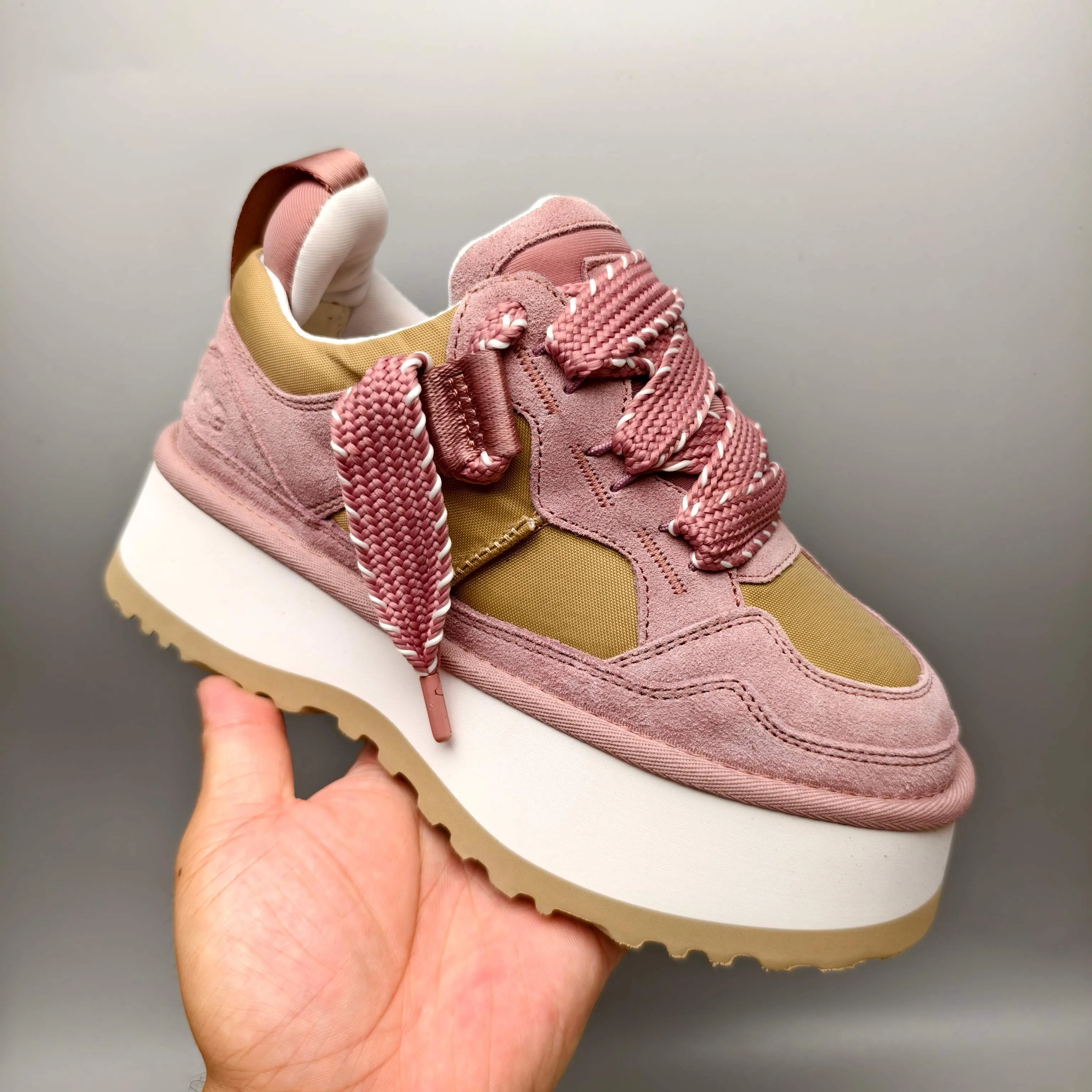 💰560 UGG sheepskin all-in-one snow boots 1541 thick-soled dad shoes, casual lace-up women's shoes, color: maroon, black, white, pink, matching size: 35-40